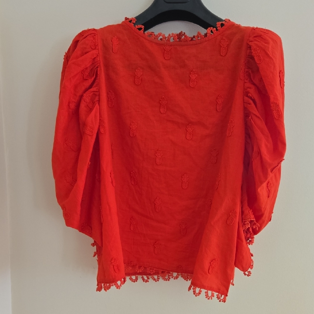 FARM RIO Women's Red Embroidered Top